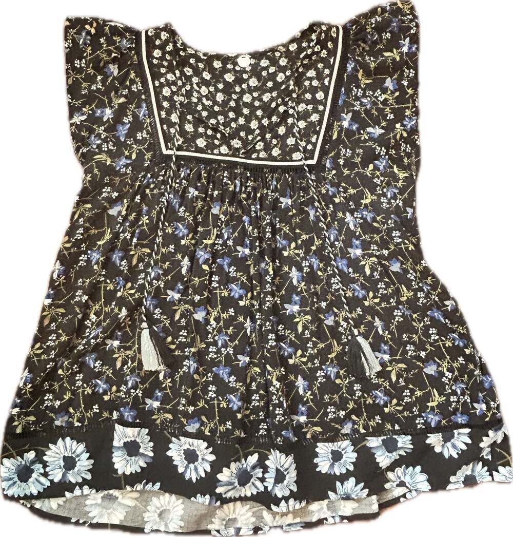 Margaret O’Leary Floral Sleeveless Tassel Boho Blouse w Knit Detail fairy whimsy